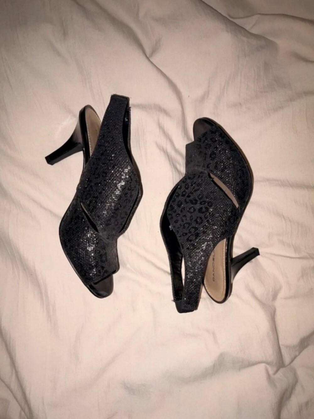 Bandolino Mirabella Black Leopard Shimmer Peep-Toe Pumps – Size 7.5